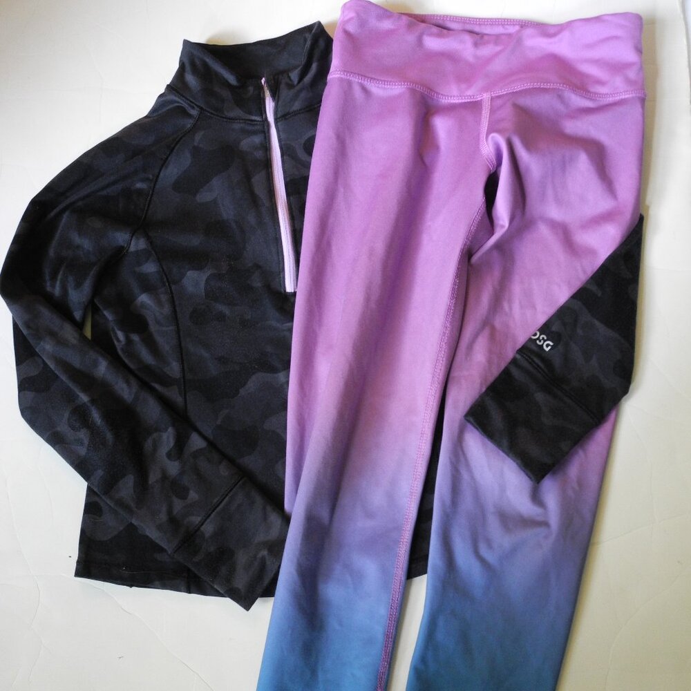 DSG girls athletic set running leggings 1/4 zip long sleeve top 8 9